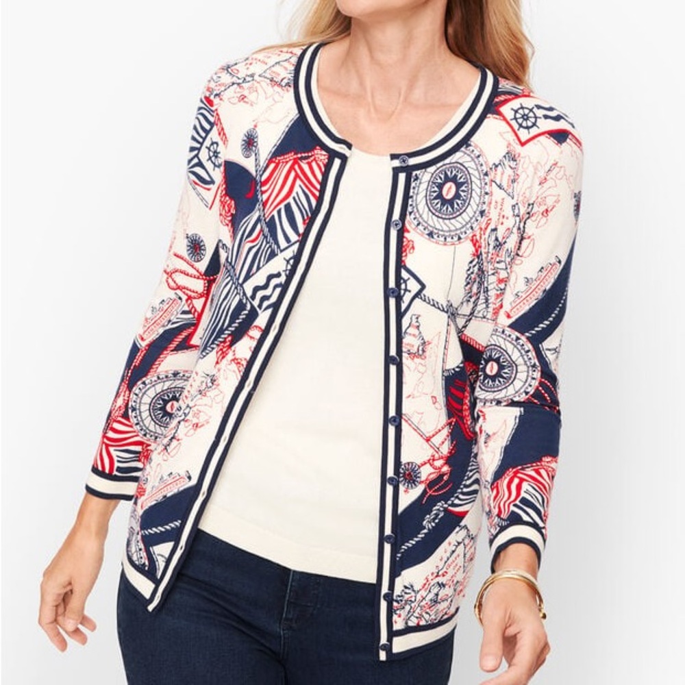 Talbots Plus Sea Map Print Charming Nautical Red … - image 1